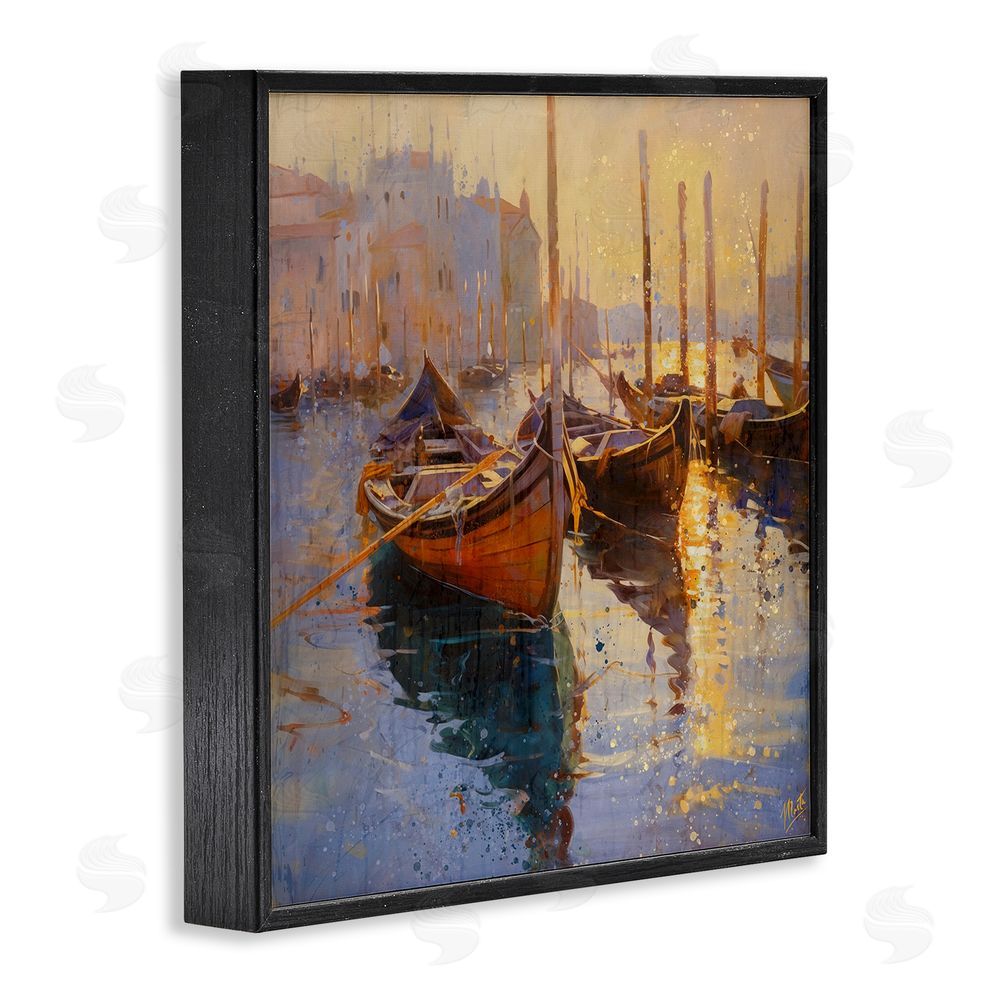 Marta Wiley Speckled Venice Boats Black Framed Giclee Wall Art Print