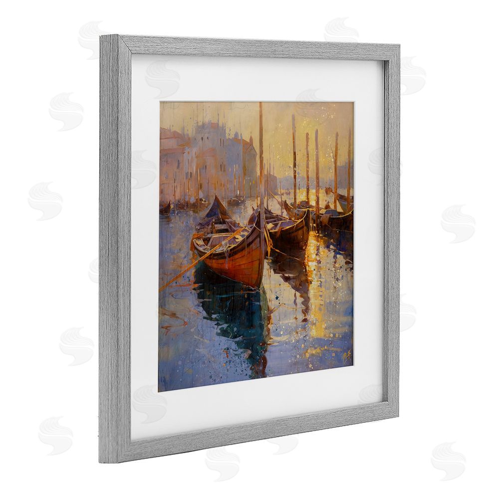 Marta Wiley Speckled Venice Boats Gray Framed Print Under Glass Wall Art