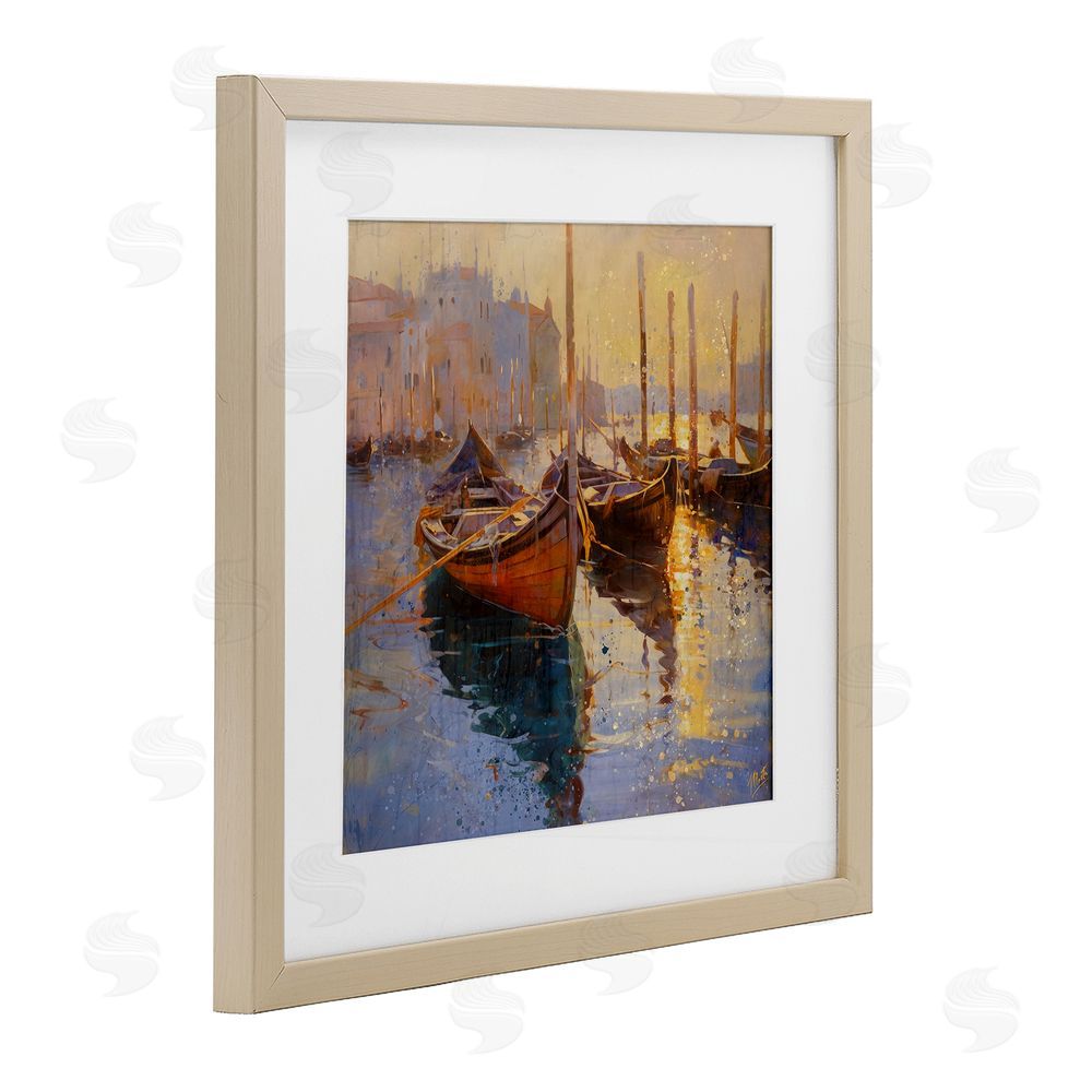 Marta Wiley Speckled Venice Boats Brown Framed Print Under Glass Wall Art