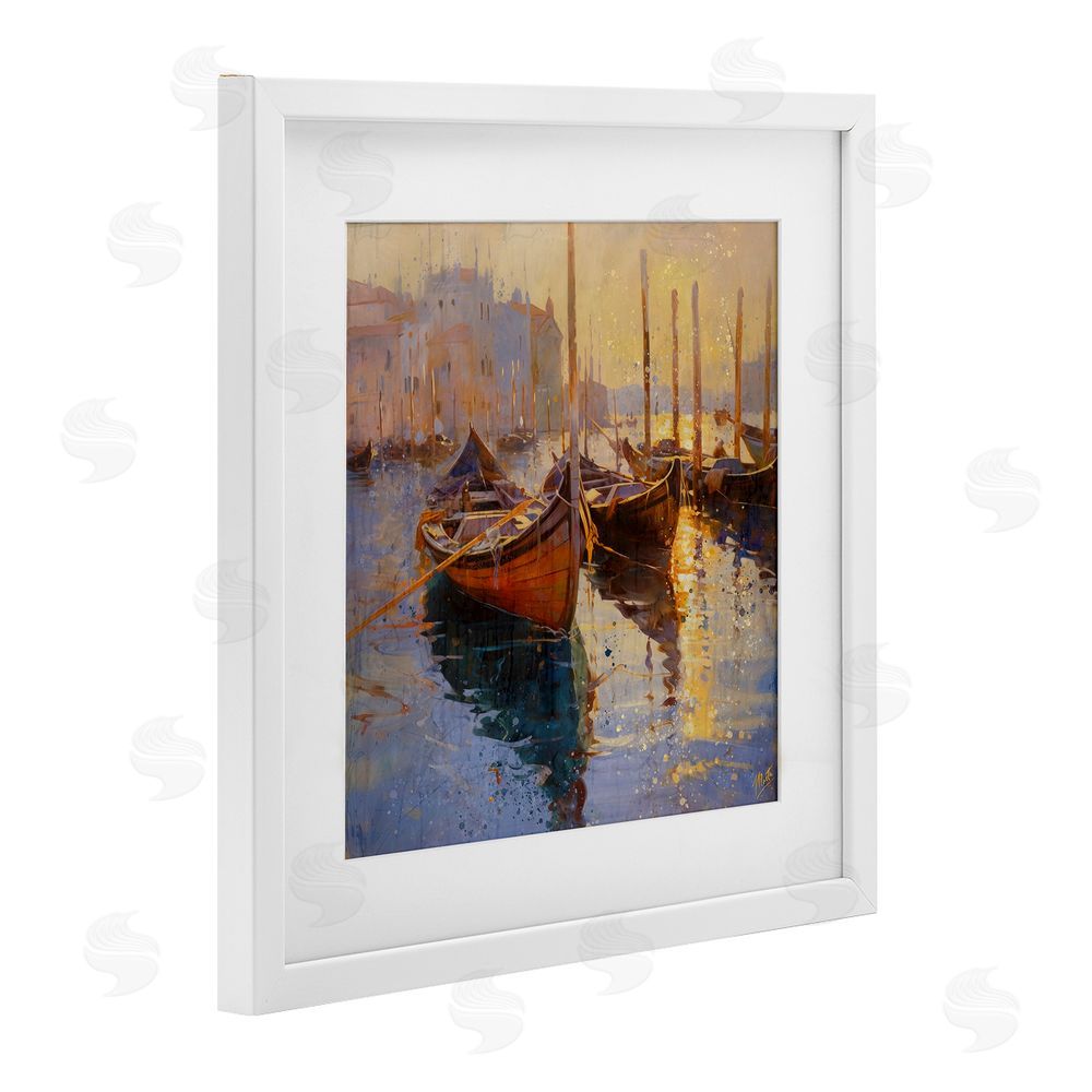 Marta Wiley Speckled Venice Boats White Framed Print Under Glass Wall Art