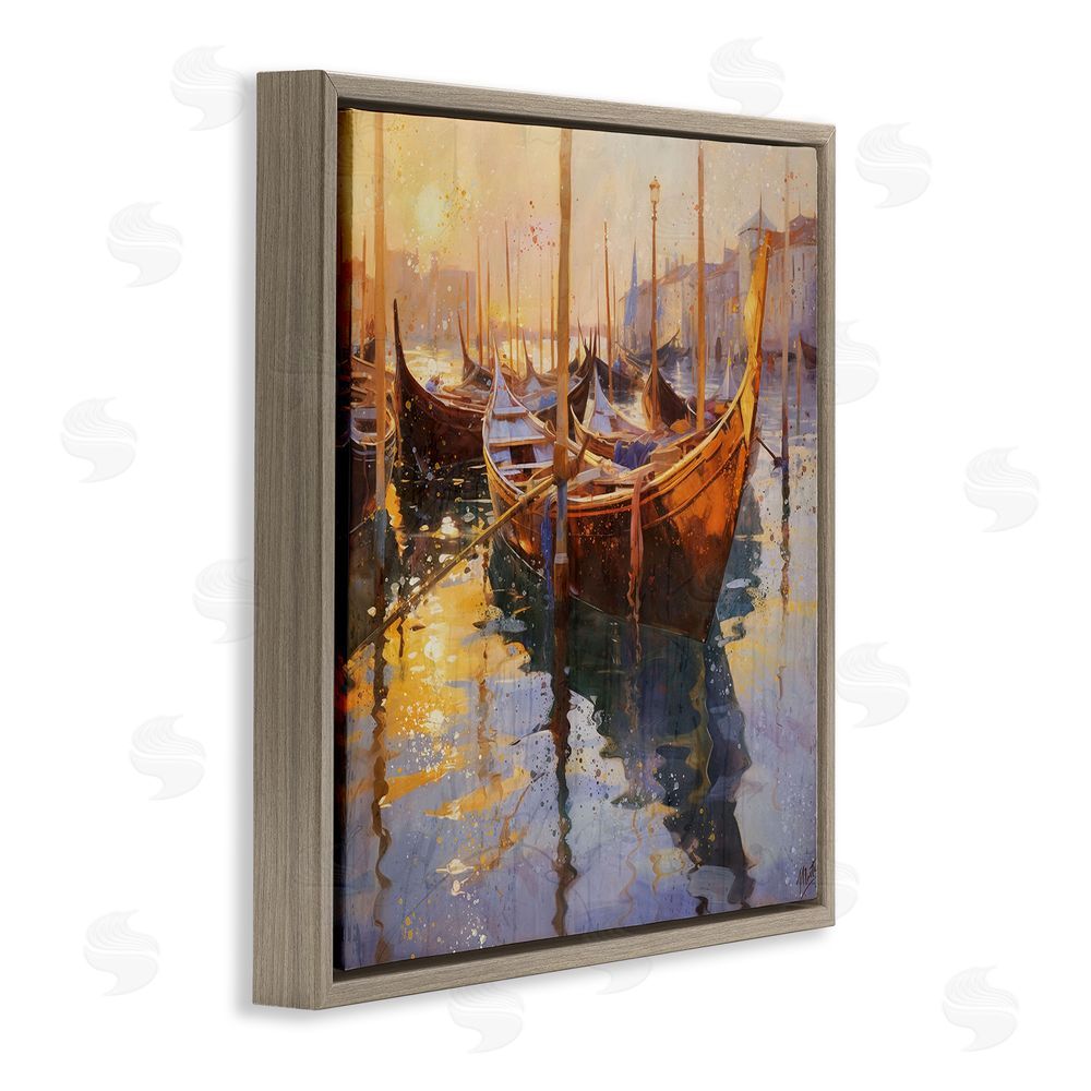 Marta Wiley Venetian Gondolas in Golden Light Brown Floating Frame Canvas Wall Art Print