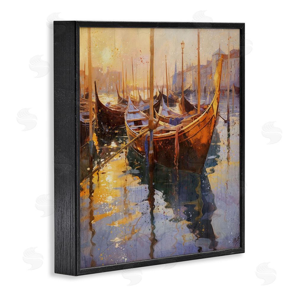 Marta Wiley Venetian Gondolas in Golden Light Black Framed Giclee Wall Art Print