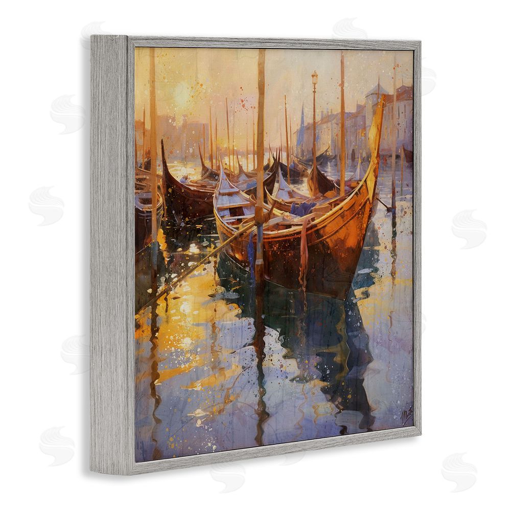 Marta Wiley Venetian Gondolas in Golden Light Gray Framed Giclee Wall Art Print