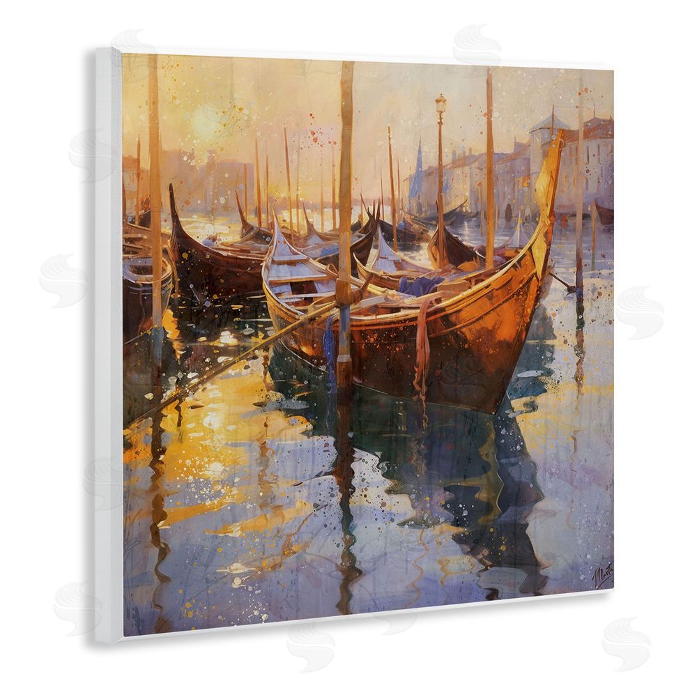 Marta Wiley Venetian Gondolas in Golden Light Wooden Wall Plaque Art Print
