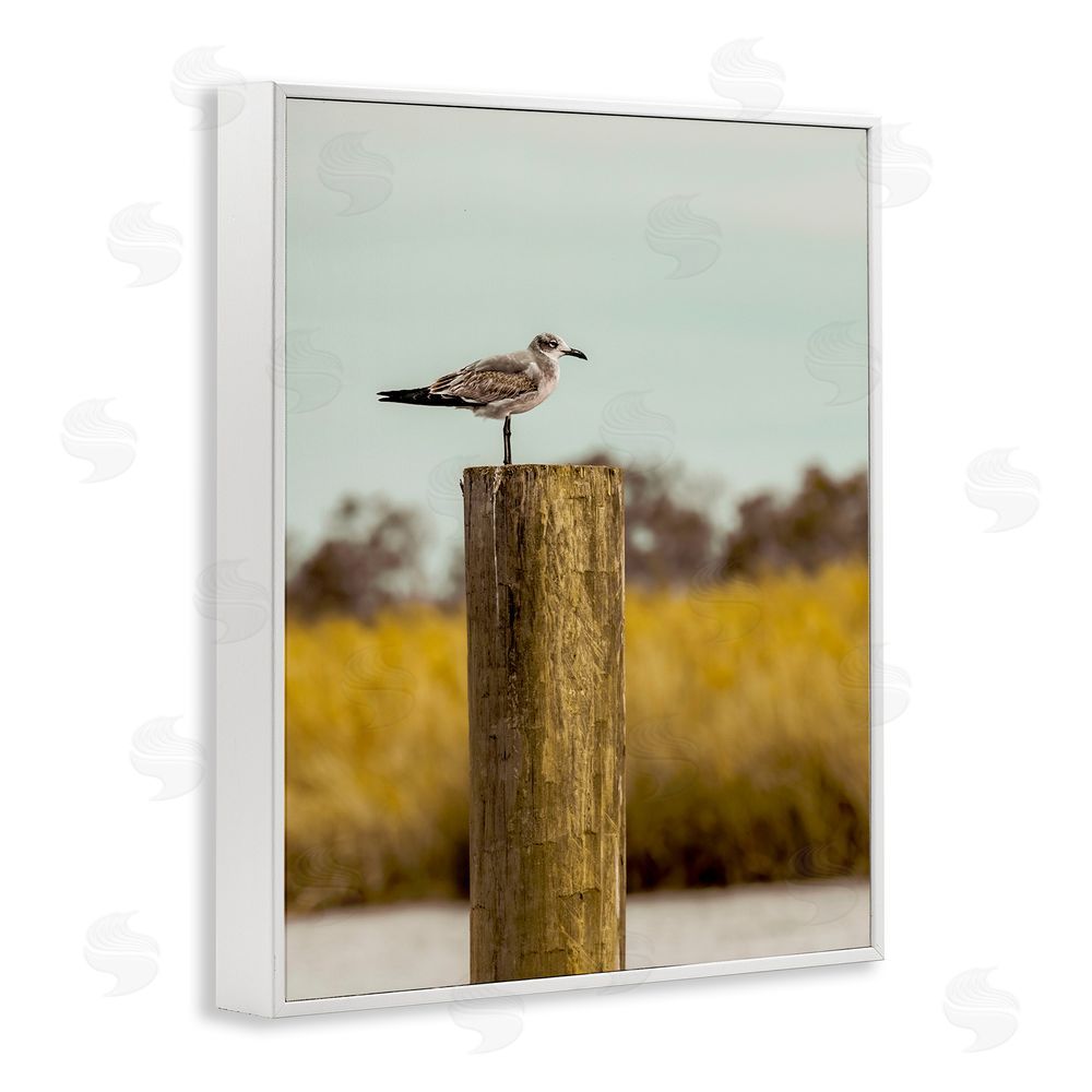 Christy Berry Gull On Piling White Framed Giclee Wall Art Print