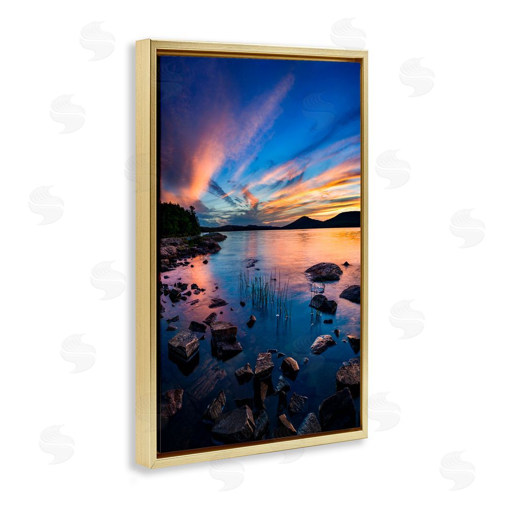 Jonathan Zaharek Sunrise on Piseco Lake Gold Floating Frame Canvas Wall Art Print