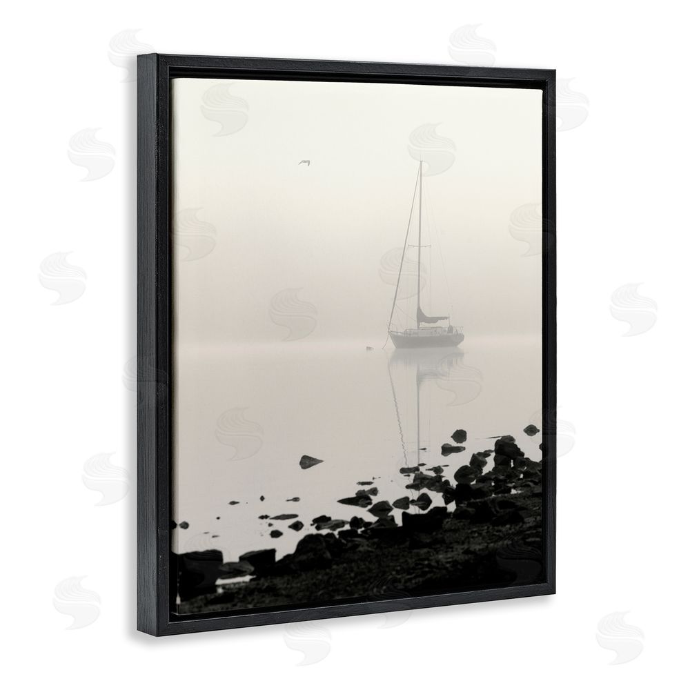 Nicholas Bell Moored In Fog Black Floating Frame Canvas Wall Art Print