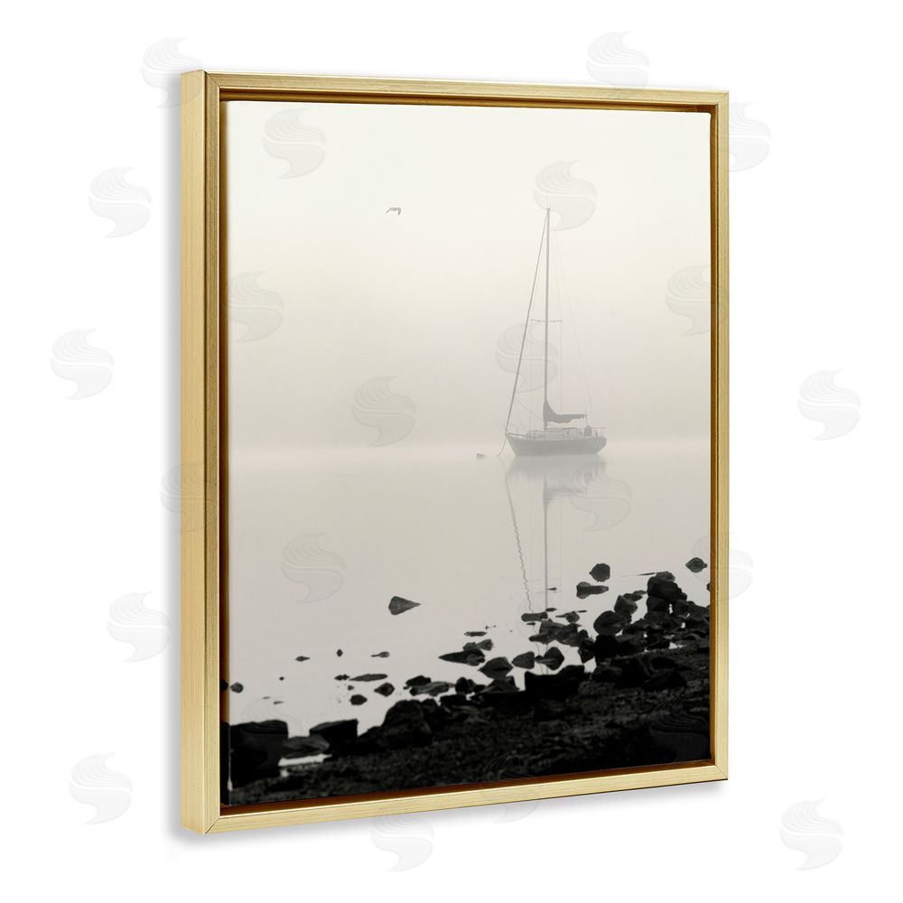 Nicholas Bell Moored In Fog Gold Floating Frame Canvas Wall Art Print