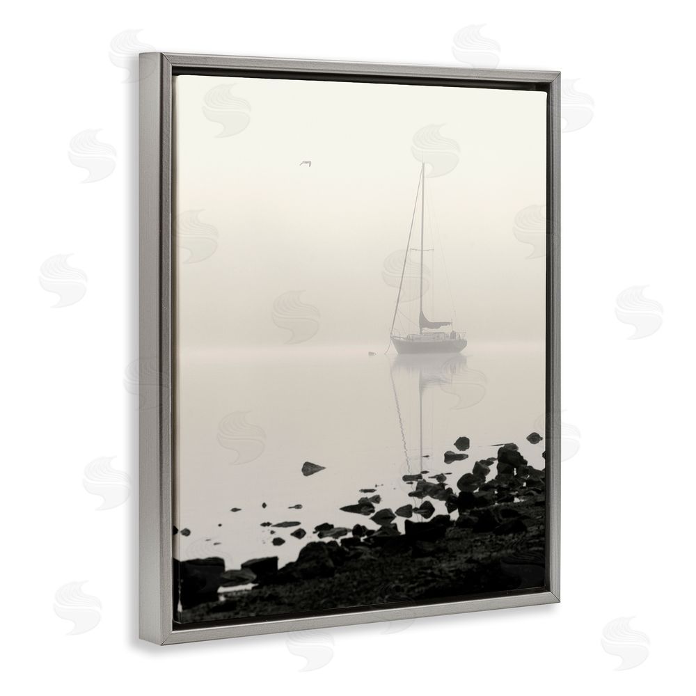Nicholas Bell Moored In Fog Gray Floating Frame Canvas Wall Art Print