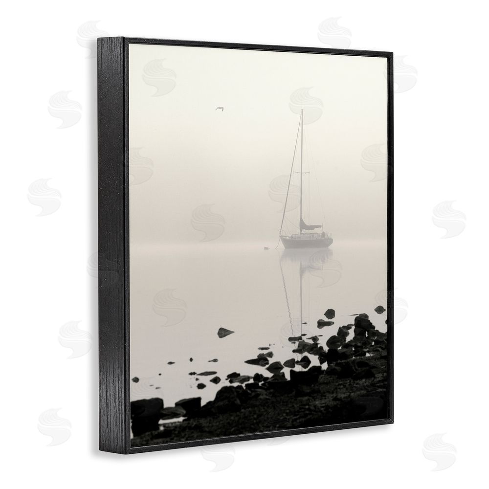Nicholas Bell Moored In Fog Black Framed Giclee Wall Art Print