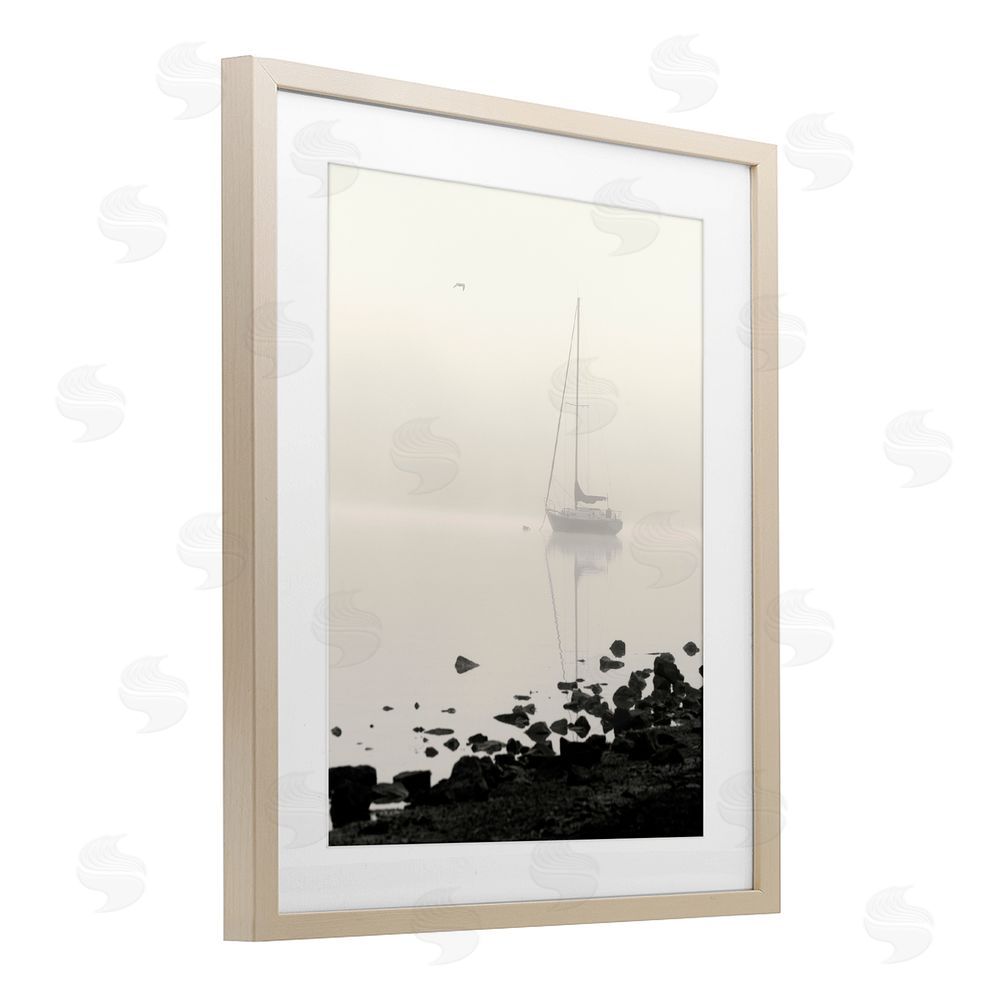 Nicholas Bell Moored In Fog Brown Framed Print Under Glass Wall Art