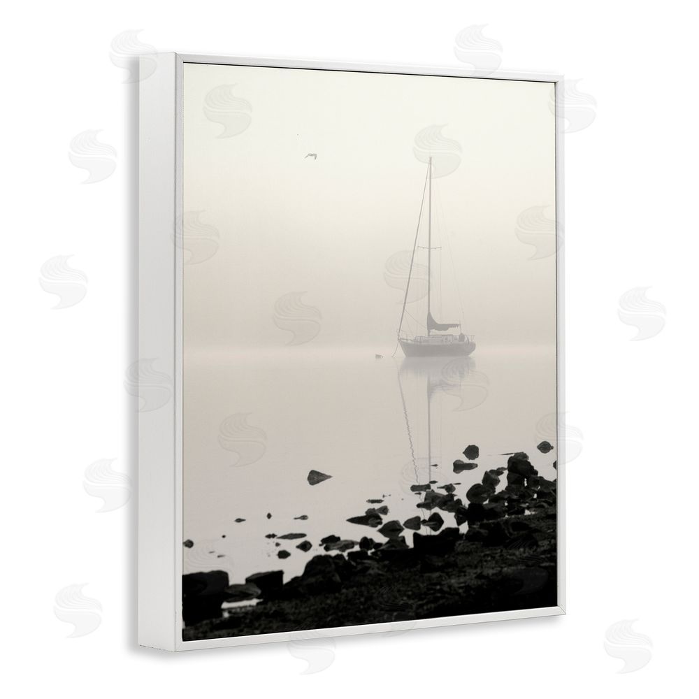 Nicholas Bell Moored In Fog White Framed Giclee Wall Art Print
