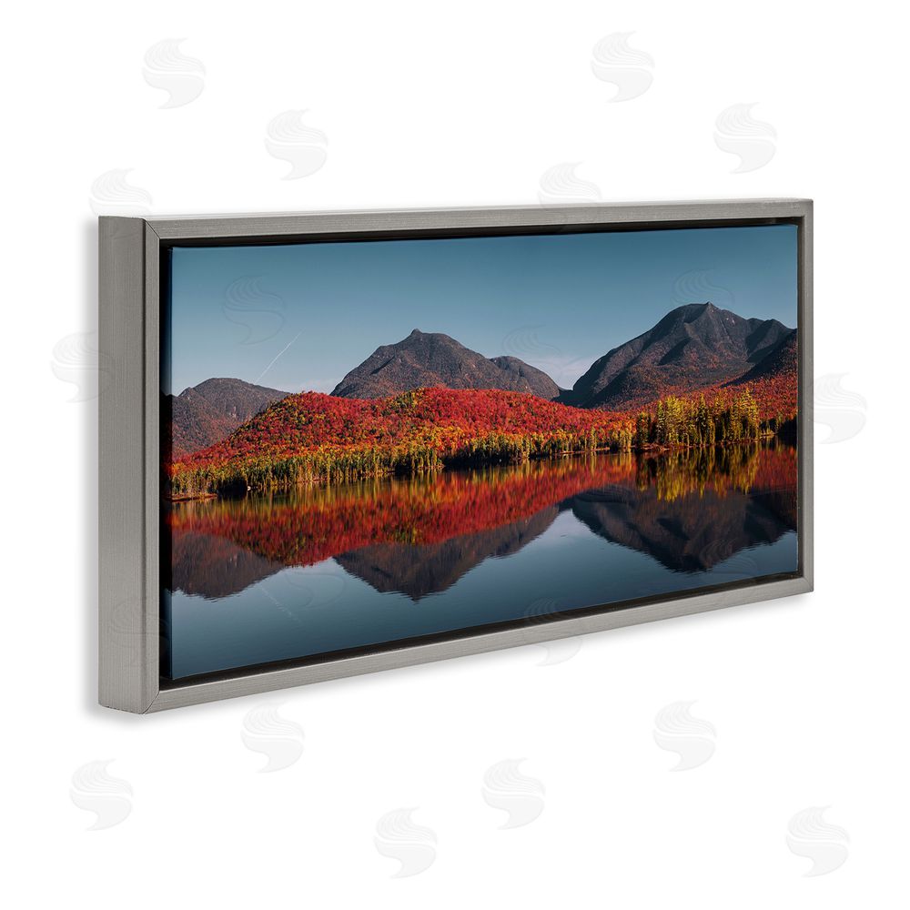 Jonathan Zaharek Autumn Panorama Reflections Gray Floating Frame Canvas Wall Art Print