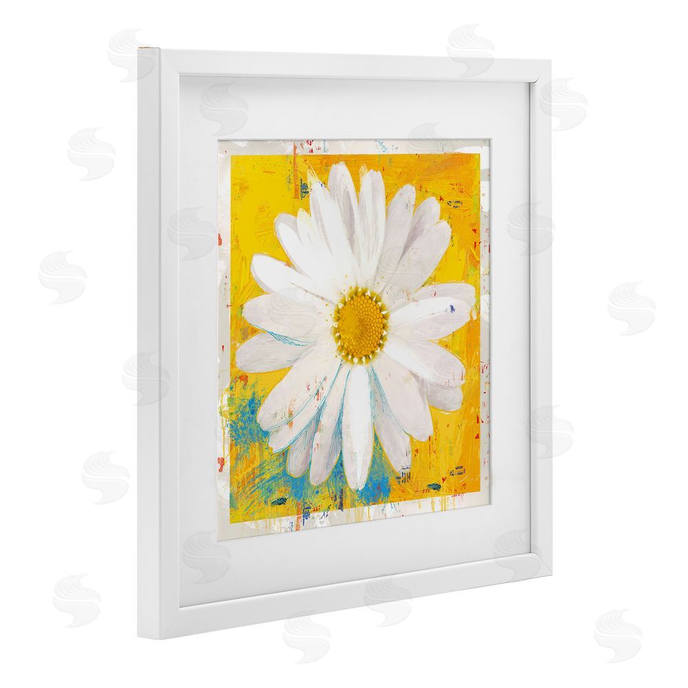 Porter Hastings Violet's Daisy on Yellow White Framed Print Under Glass Wall Art
