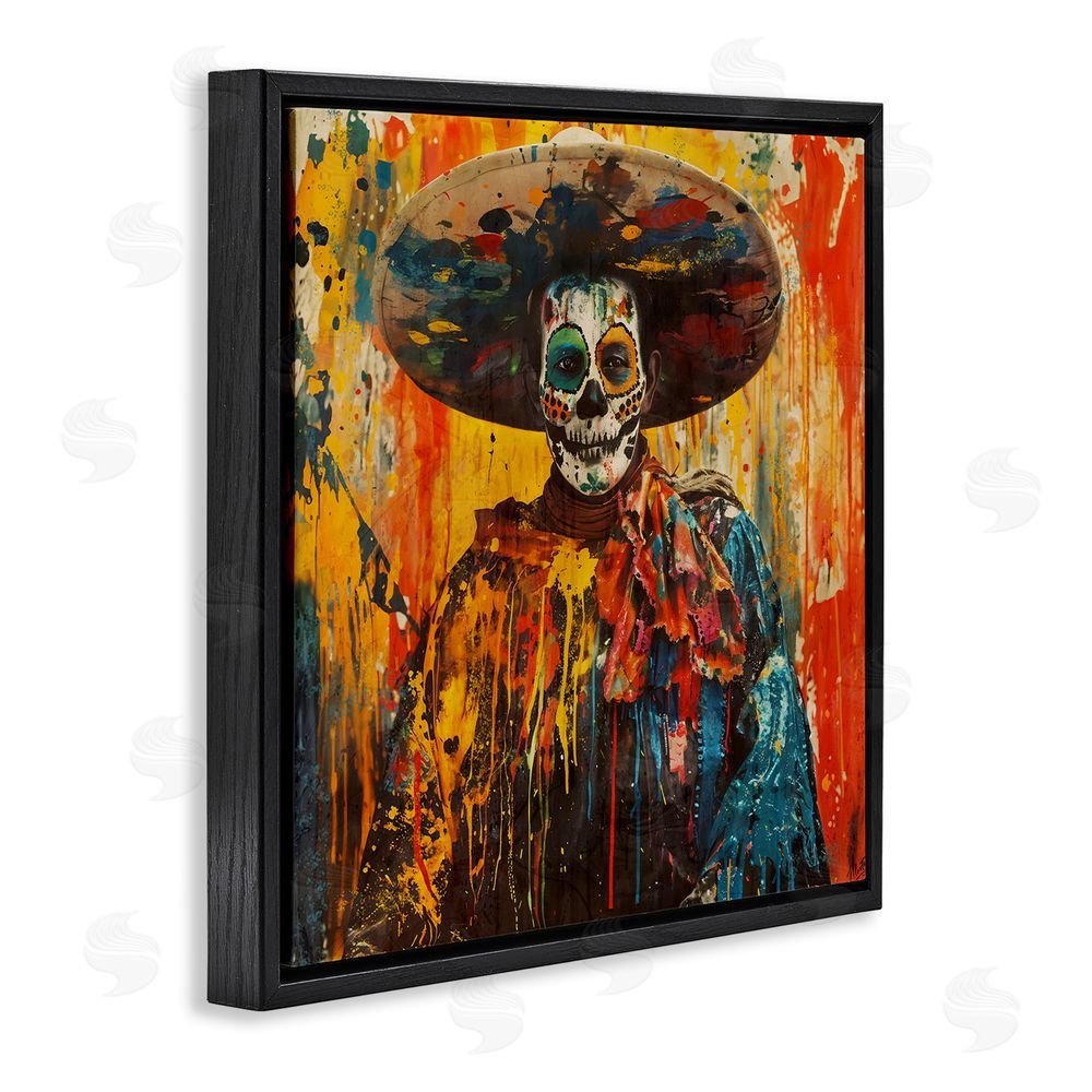 Marta Wiley Vibrant Festive Day of The Dead Black Floating Frame Canvas Wall Art Print