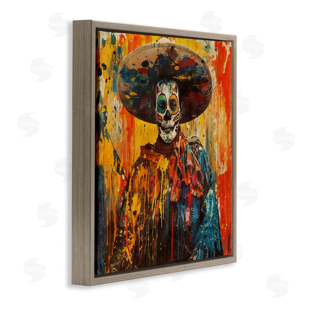 Marta Wiley Vibrant Festive Day of The Dead Brown Floating Frame Canvas Wall Art Print