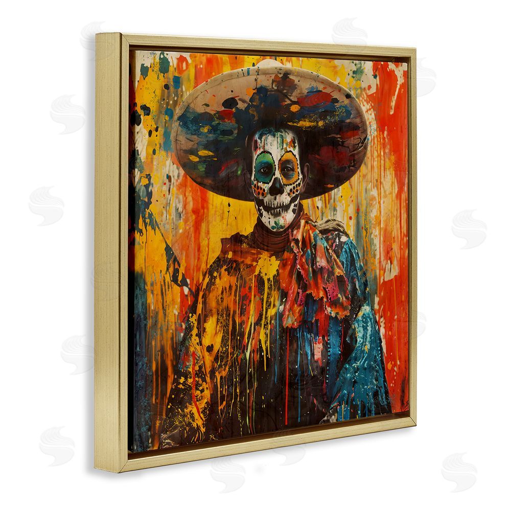 Marta Wiley Vibrant Festive Day of The Dead Gold Floating Frame Canvas Wall Art Print