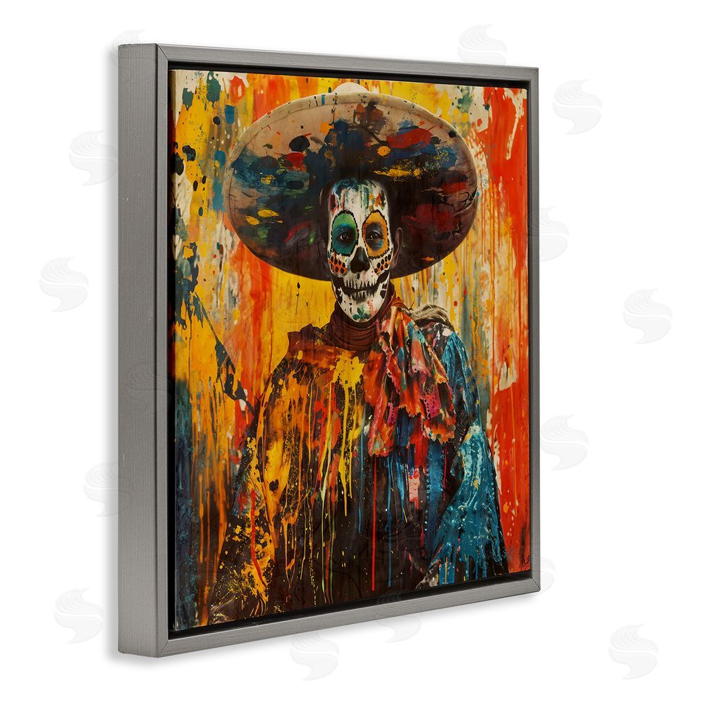 Marta Wiley Vibrant Festive Day of The Dead Gray Floating Frame Canvas Wall Art Print