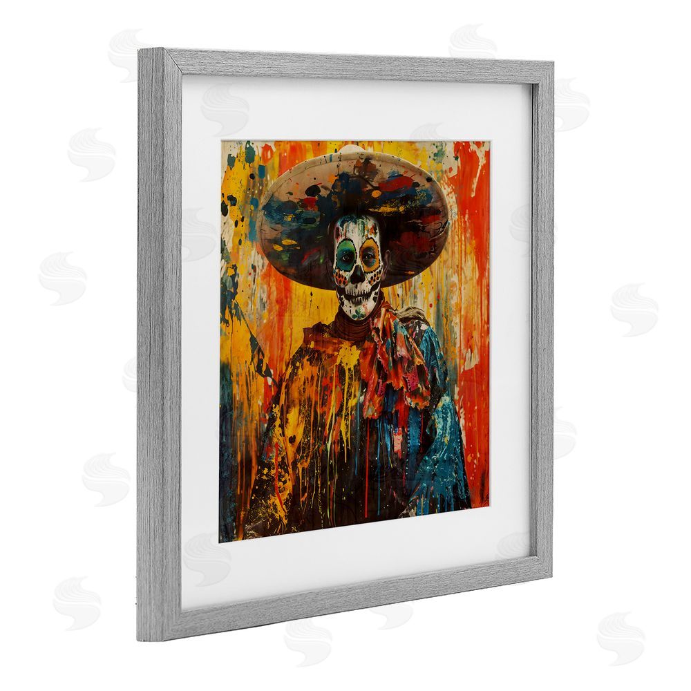 Marta Wiley Vibrant Festive Day of The Dead Gray Framed Print Under Glass with White Mat Wall Art