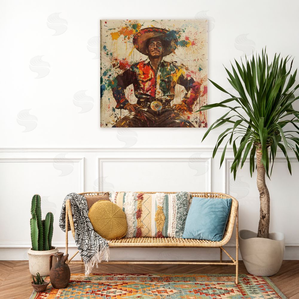 Marta Wiley El Mexicano with Paint Splatters Stretched Canvas Wall Art in Room
