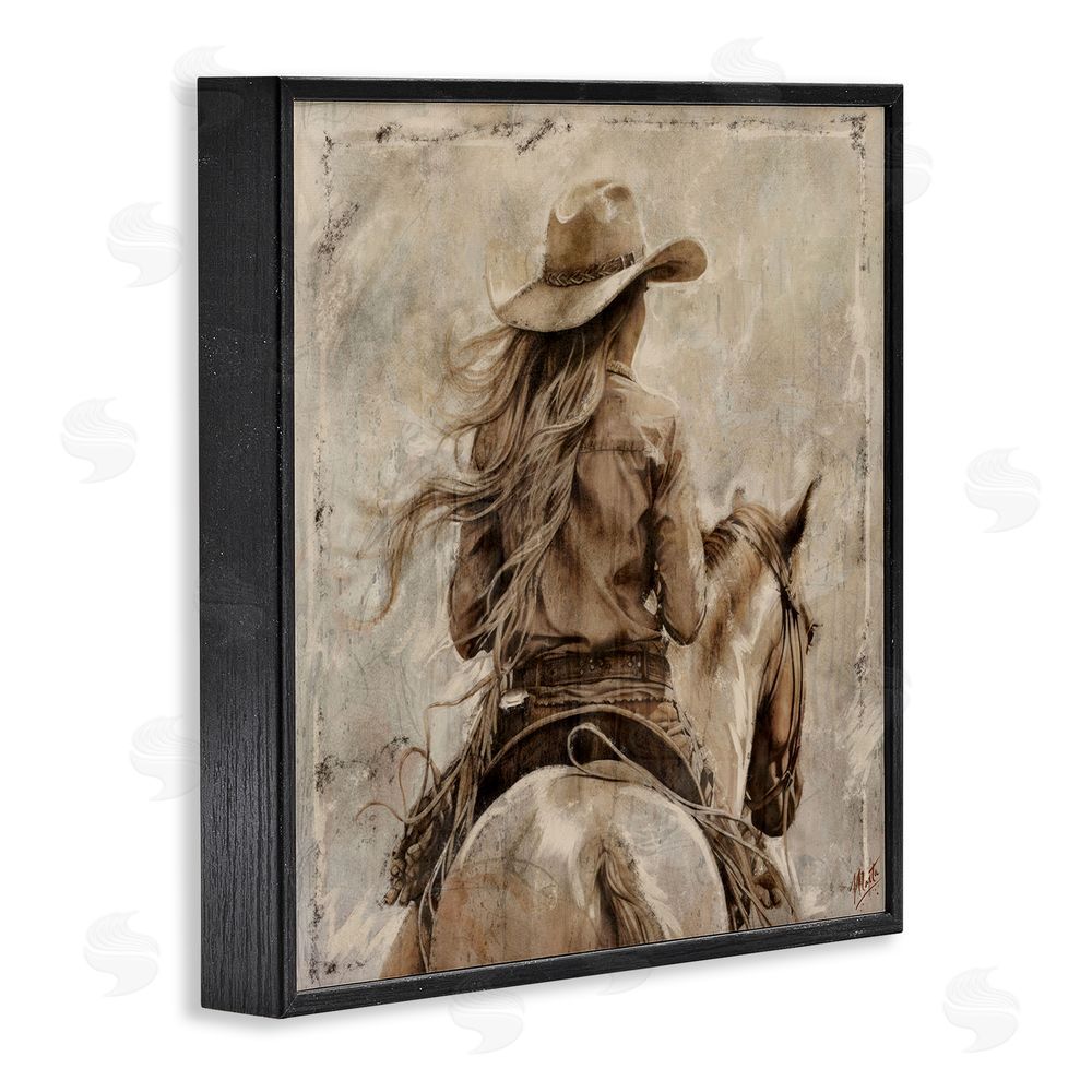Marta Wiley Windblown Cowgirl on Horseback Black Framed Giclee Wall Art Print
