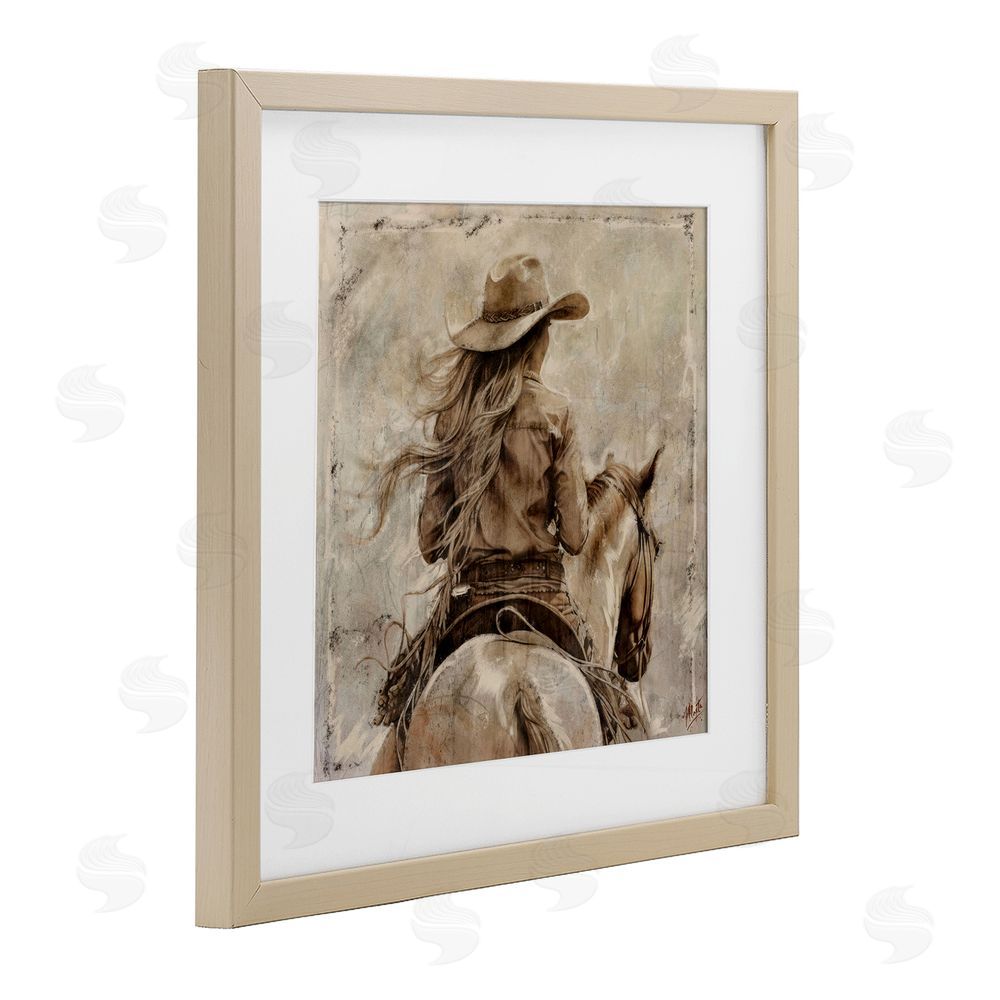 Marta Wiley Windblown Cowgirl on Horseback Brown Framed Print Under Glass Wall Art