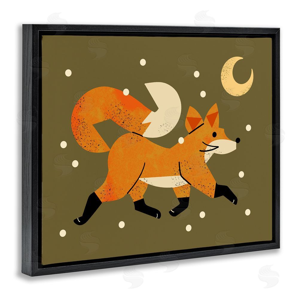 Renea L. Thull Wandering Winter Fox Black Floating Frame Canvas Wall Art Print
