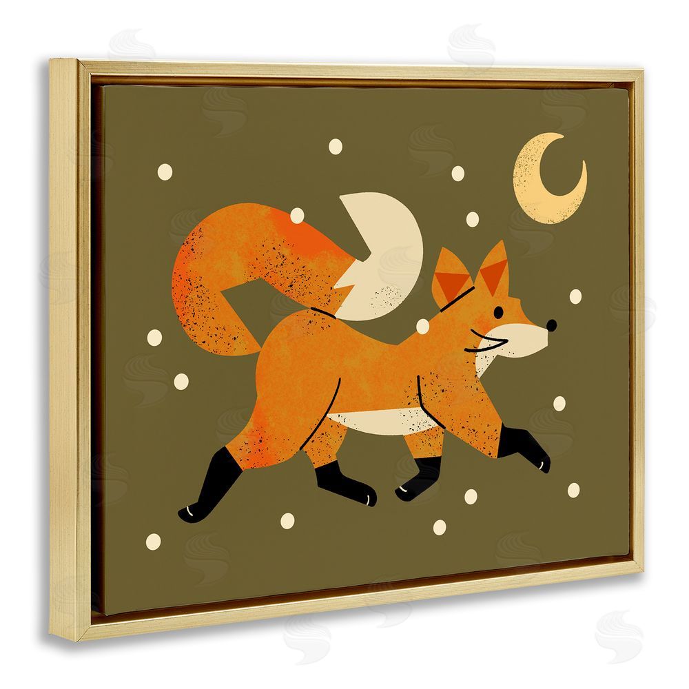 Renea L. Thull Wandering Winter Fox Gold Floating Frame Canvas Wall Art Print
