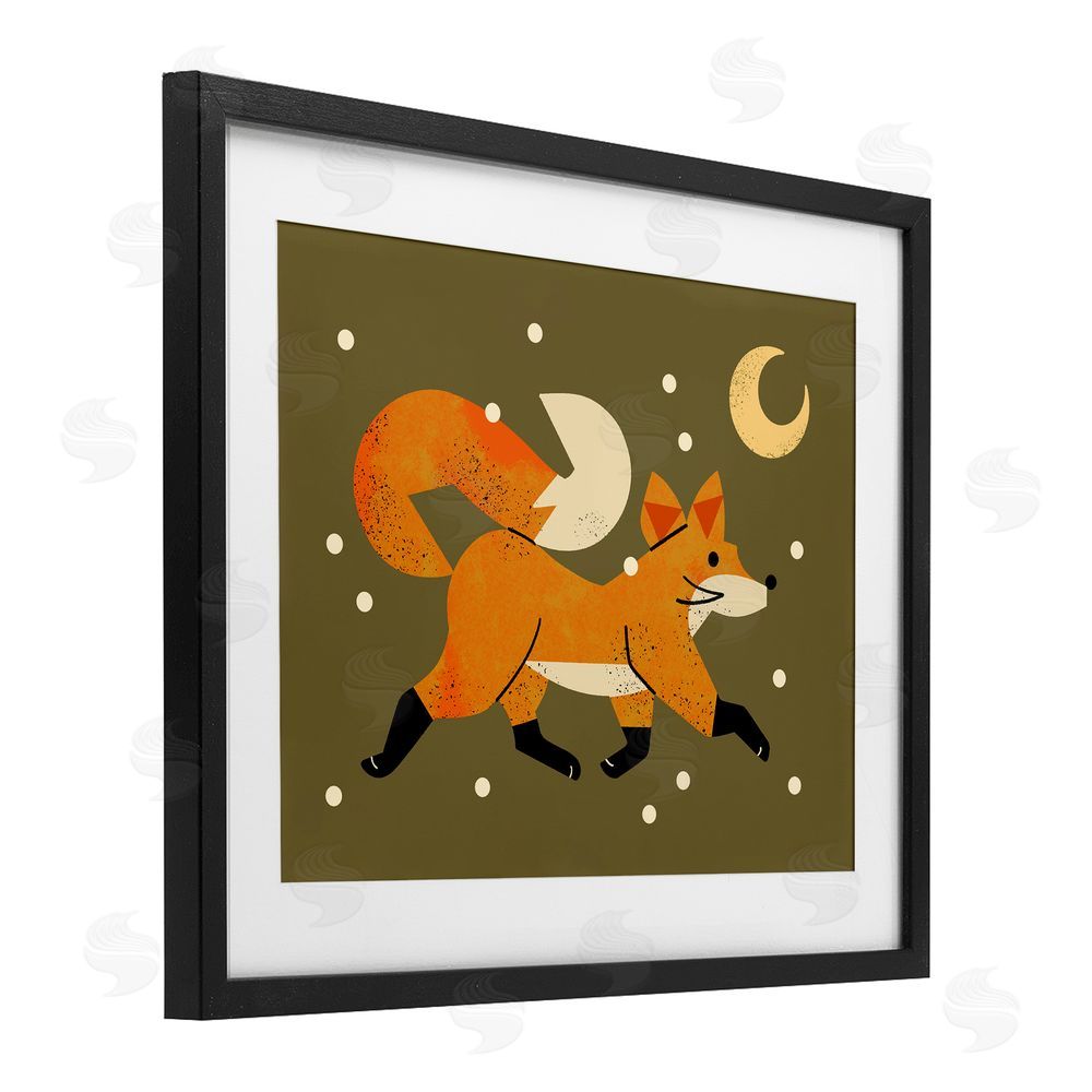 Renea L. Thull Wandering Winter Fox Black Framed Print Under Glass Wall Art