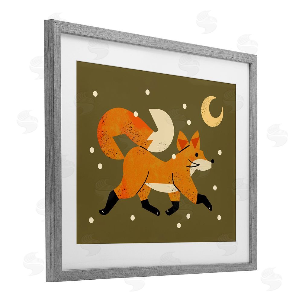 Renea L. Thull Wandering Winter Fox Gray Framed Print Under Glass Wall Art