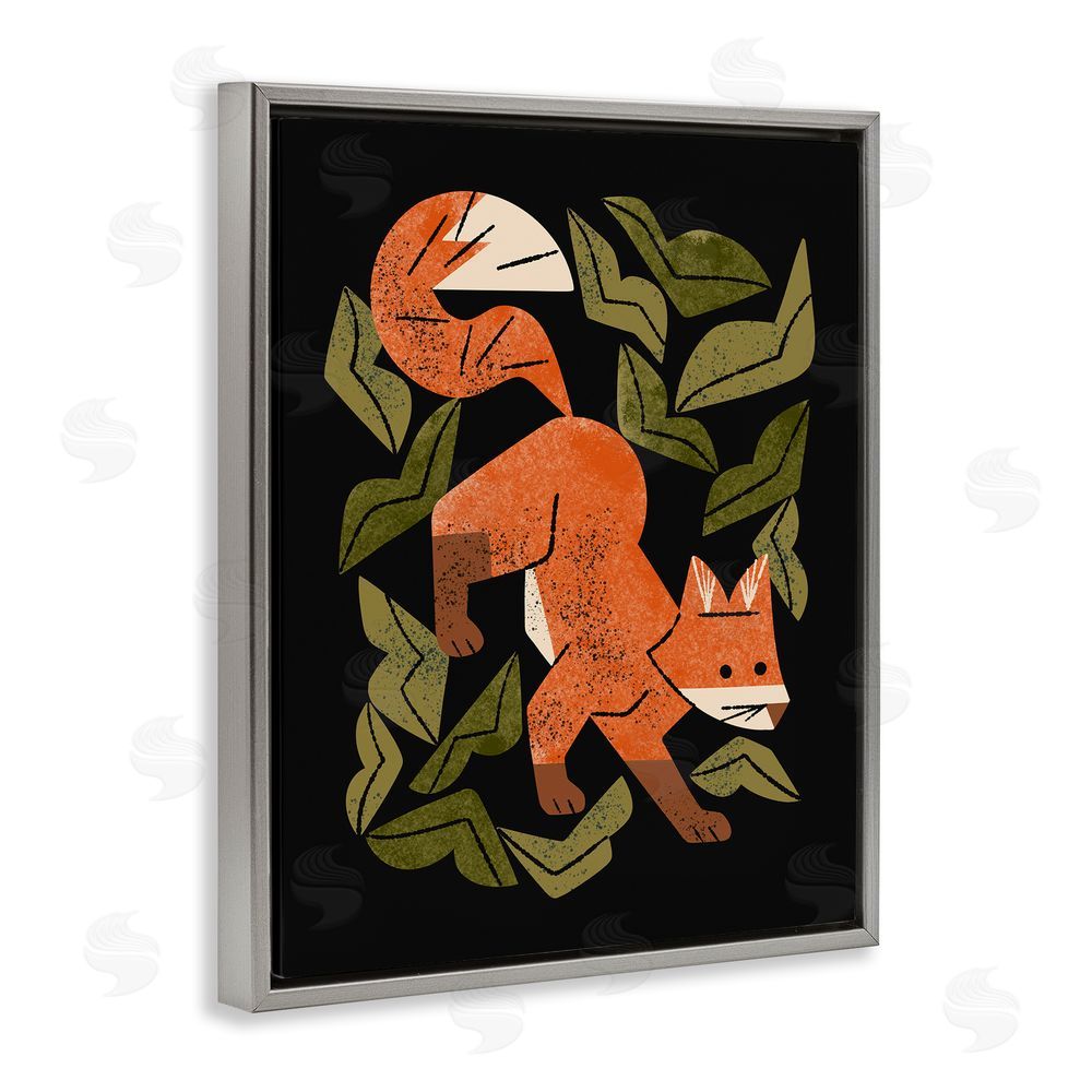 Renea L. Thull Fox In The Brush Gray Floating Frame Canvas Wall Art