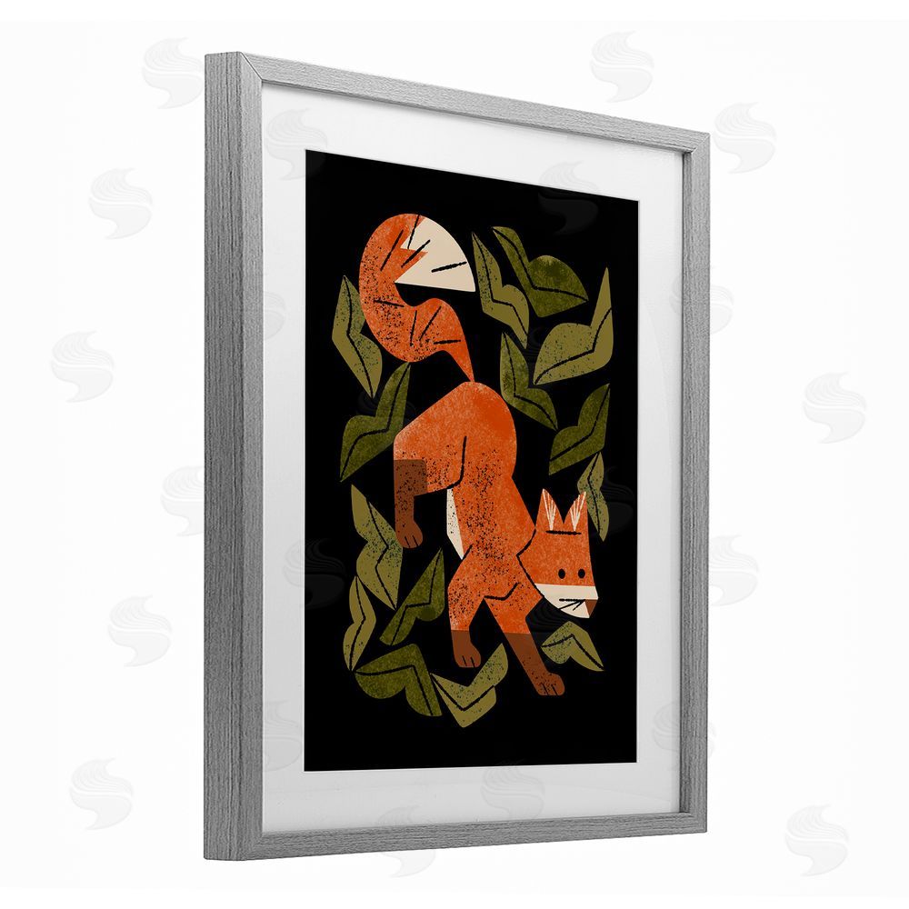 Renea L. Thull Fox In The Brush Gray Framed Print Under Glass with Mat Wall Art
