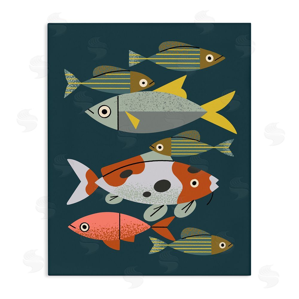 Renea L. Thull Midcentury Pond Fishes Stretched Canvas Wall Art