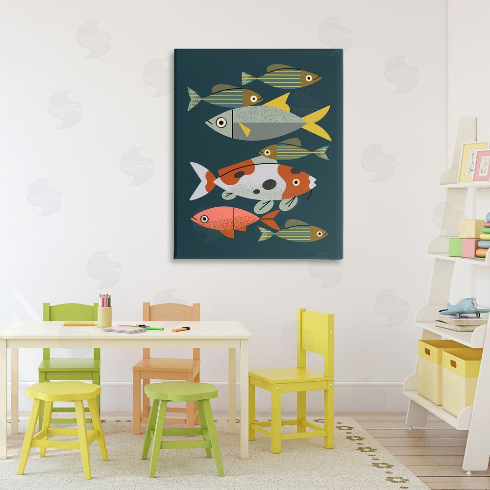 Renea L. Thull Midcentury Pond Fishes Stretched Canvas Wall Art in Room
