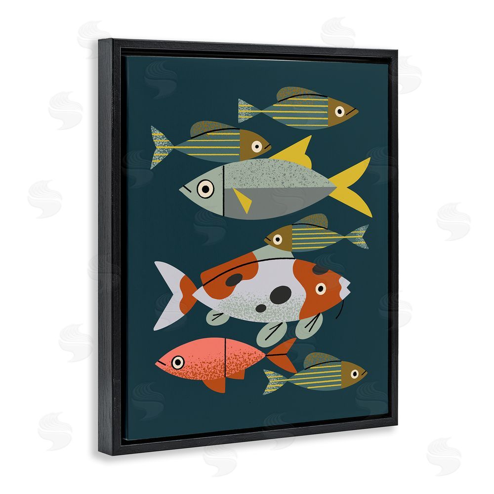 Renea L. Thull Midcentury Pond Fishes Black Floating Frame Canvas Wall Art