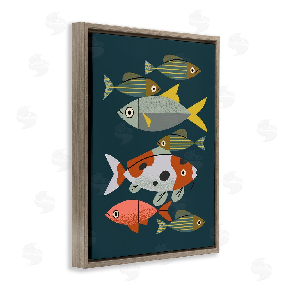 Renea L. Thull Midcentury Pond Fishes Brown Floating Frame Canvas Wall Art