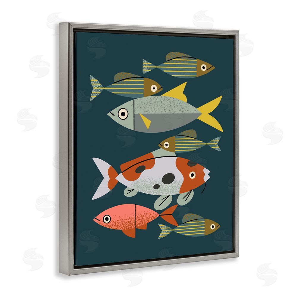 Renea L. Thull Midcentury Pond Fishes Gray Floating Frame Canvas Wall Art
