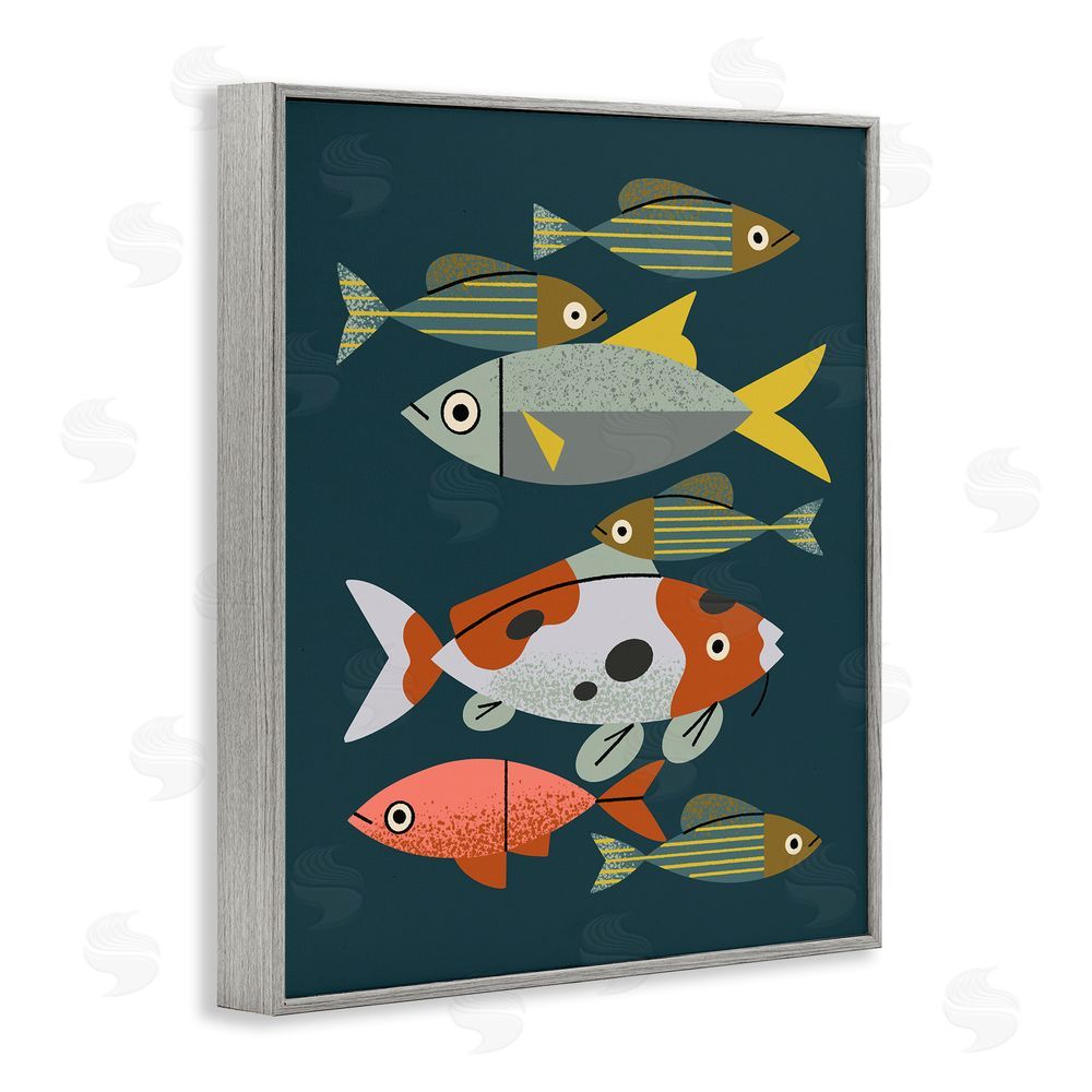 Renea L. Thull Midcentury Pond Fishes Gray Framed Giclee Wall Art Print