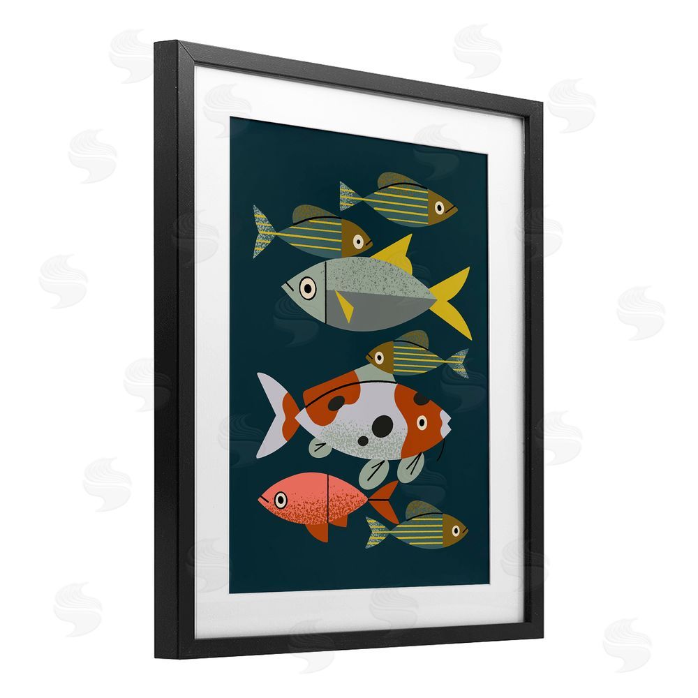 Renea L. Thull Midcentury Pond Fishes Black Framed Print Under Glass with Mat Wall Art