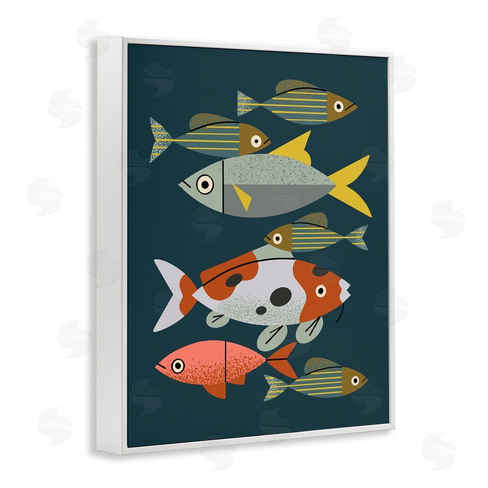 Renea L. Thull Midcentury Pond Fishes White Framed Giclee Wall Art Print