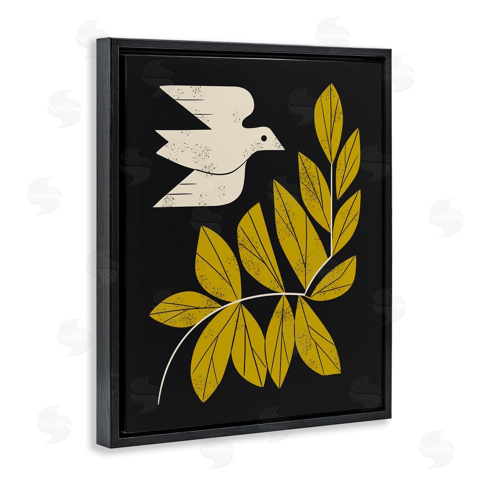 Renea L. Thull Midcentury Dove & Branch Black Floating Frame Canvas Wall Art