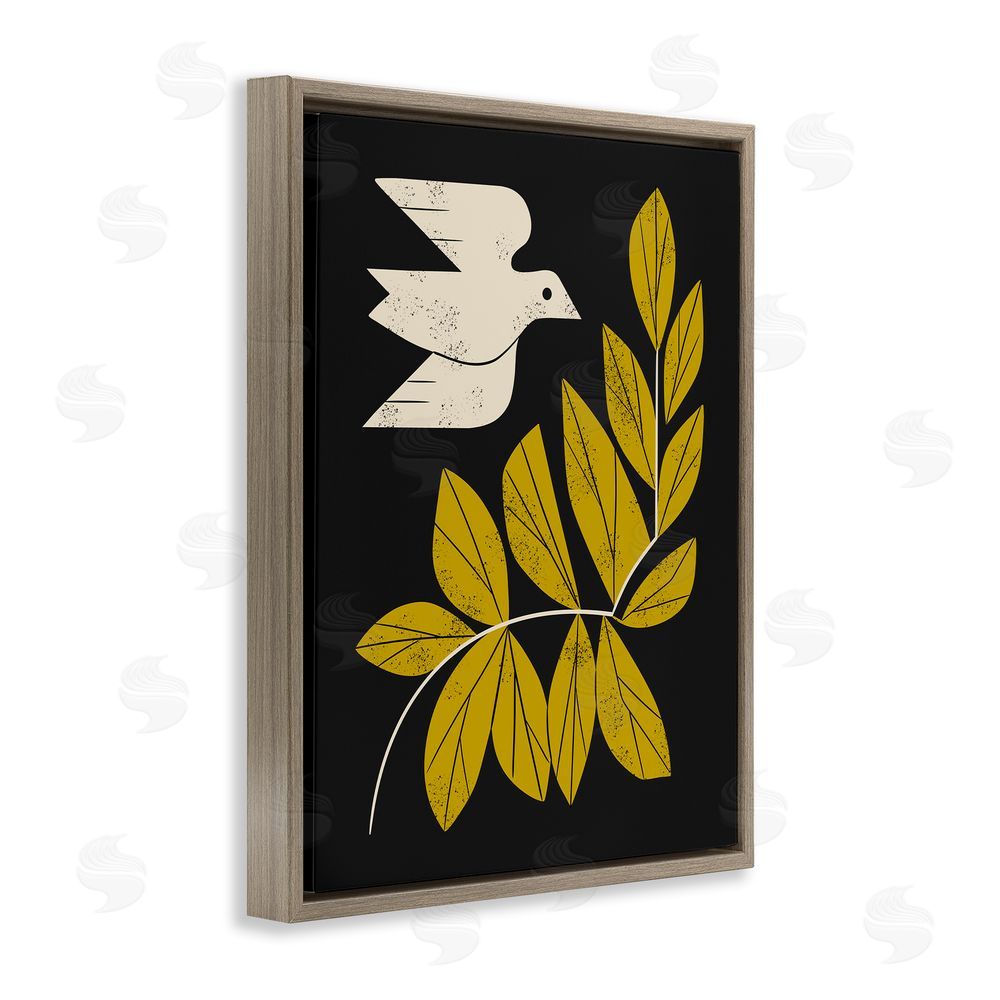 Renea L. Thull Midcentury Dove & Branch Brown Floating Frame Canvas Wall Art