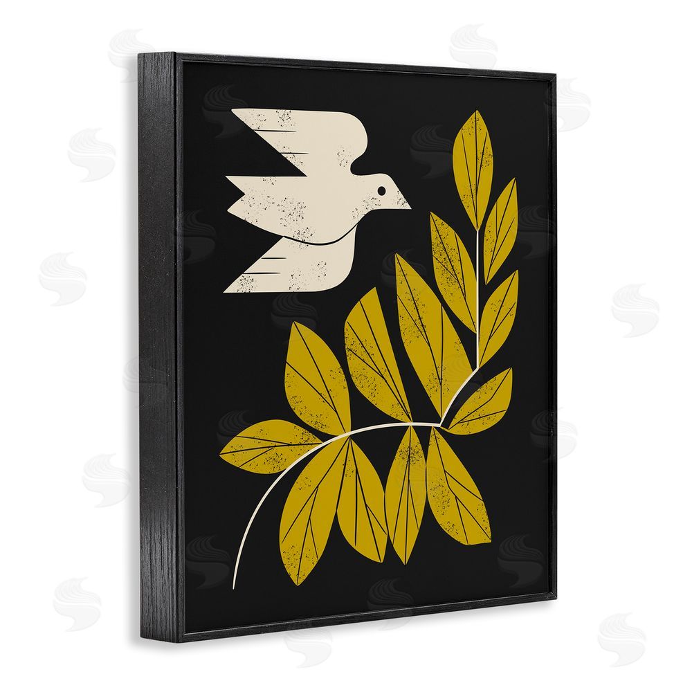Renea L. Thull Midcentury Dove & Branch Blacked Framed Giclee Wall Art Print