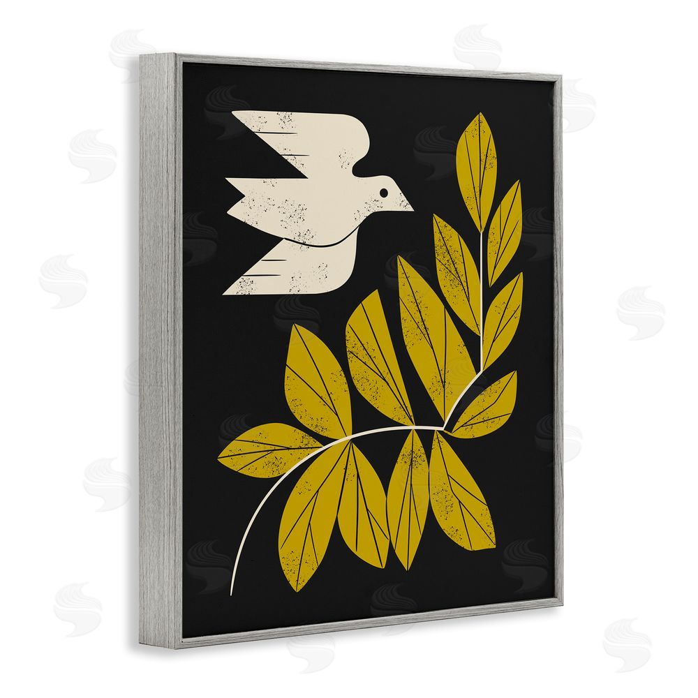 Renea L. Thull Midcentury Dove & Branch Gray Framed Giclee Wall Art Print