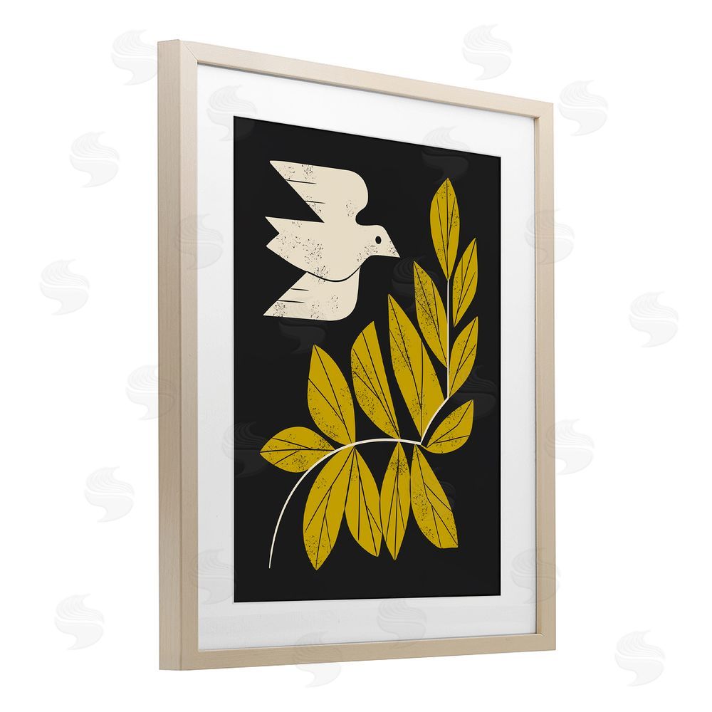 Renea L. Thull Midcentury Dove & Branch Brown Framed Print Under Glass with Mat Wall Art