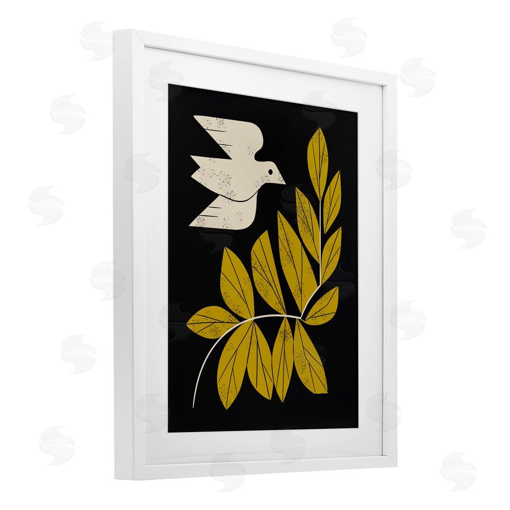 Renea L. Thull Midcentury Dove & Branch White Framed Print Under Glass with Mat Wall Art