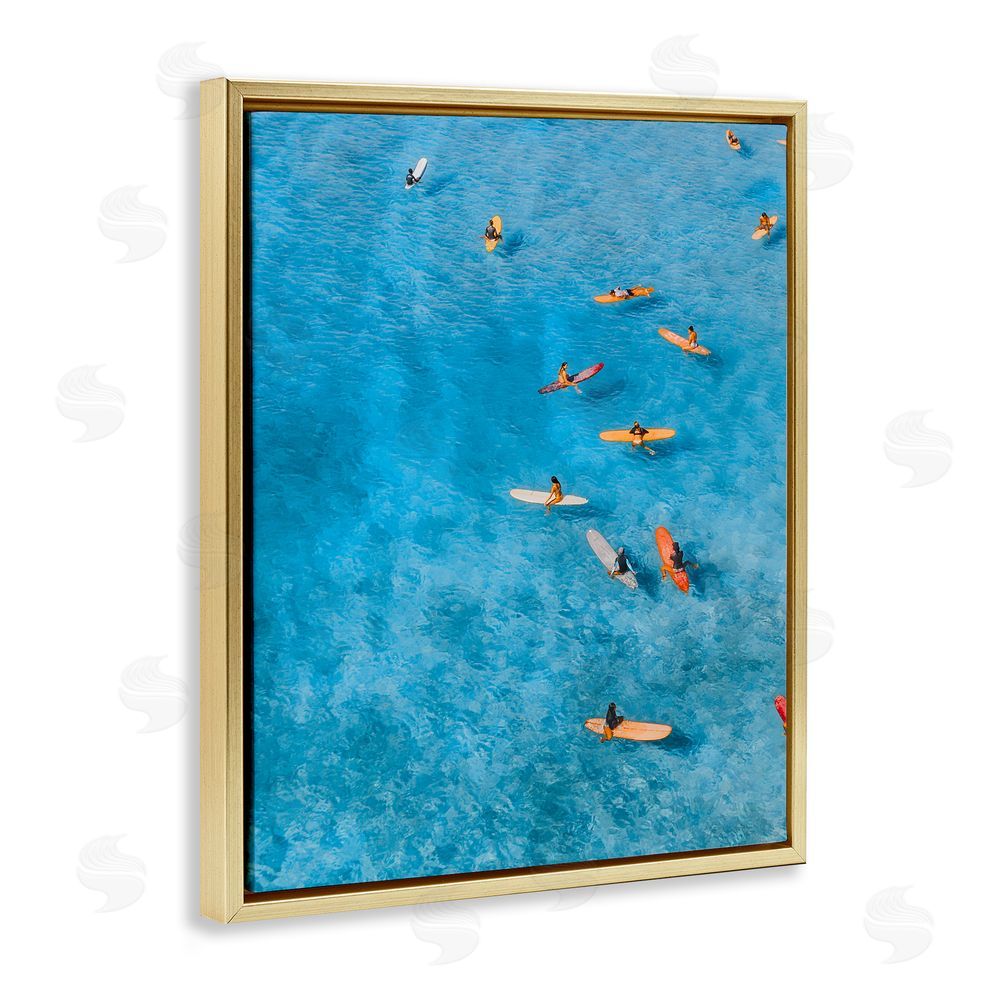 Jesse Keith Leisurely Surfers on Sea Gold Floating Frame Canvas Wall Art Print