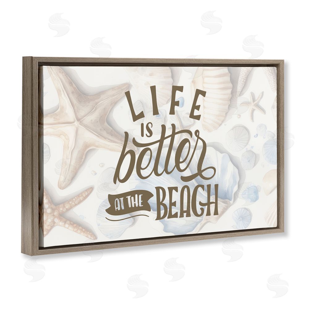 Kim Allen Better At Beach Seashells Brown Floating Frame Canvas Wall Art Print