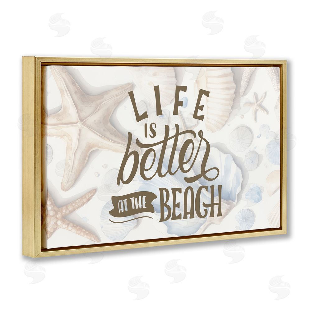 Kim Allen Better At Beach Seashells Gold Floating Frame Canvas Wall Art Print