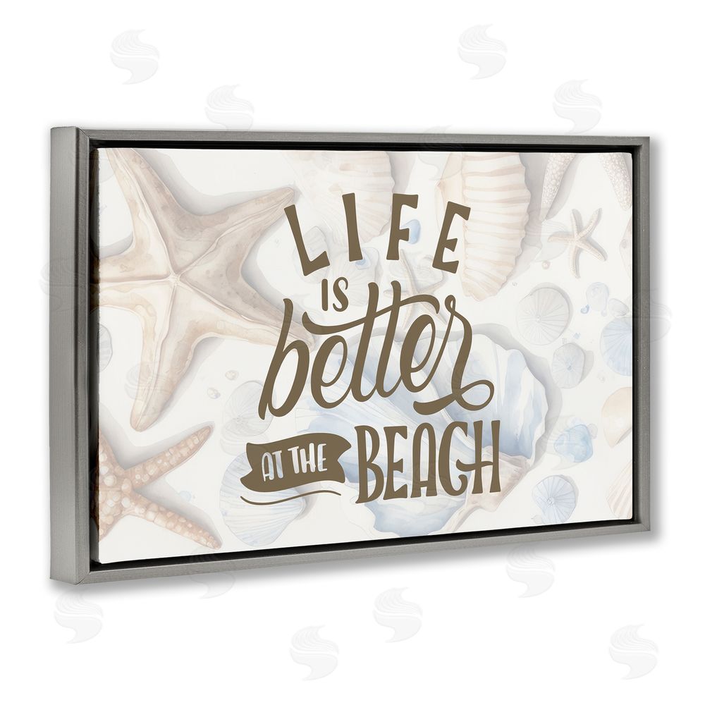 Kim Allen Better At Beach Seashells Gray Floating Frame Canvas Wall Art Print